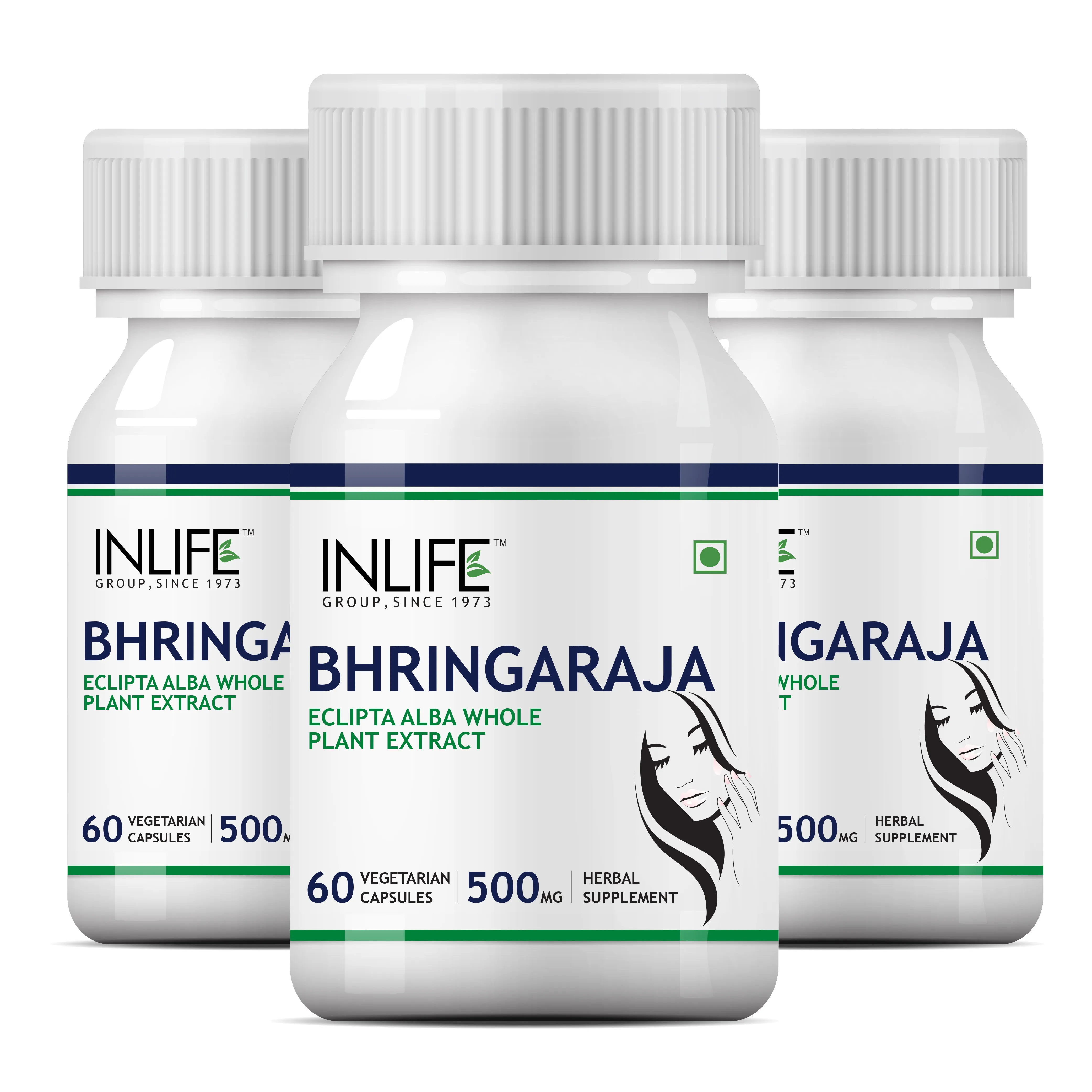 INLIFE Bhringraja 500mg Extract Capsules For Hair, Skin & Nails Pack Of 3