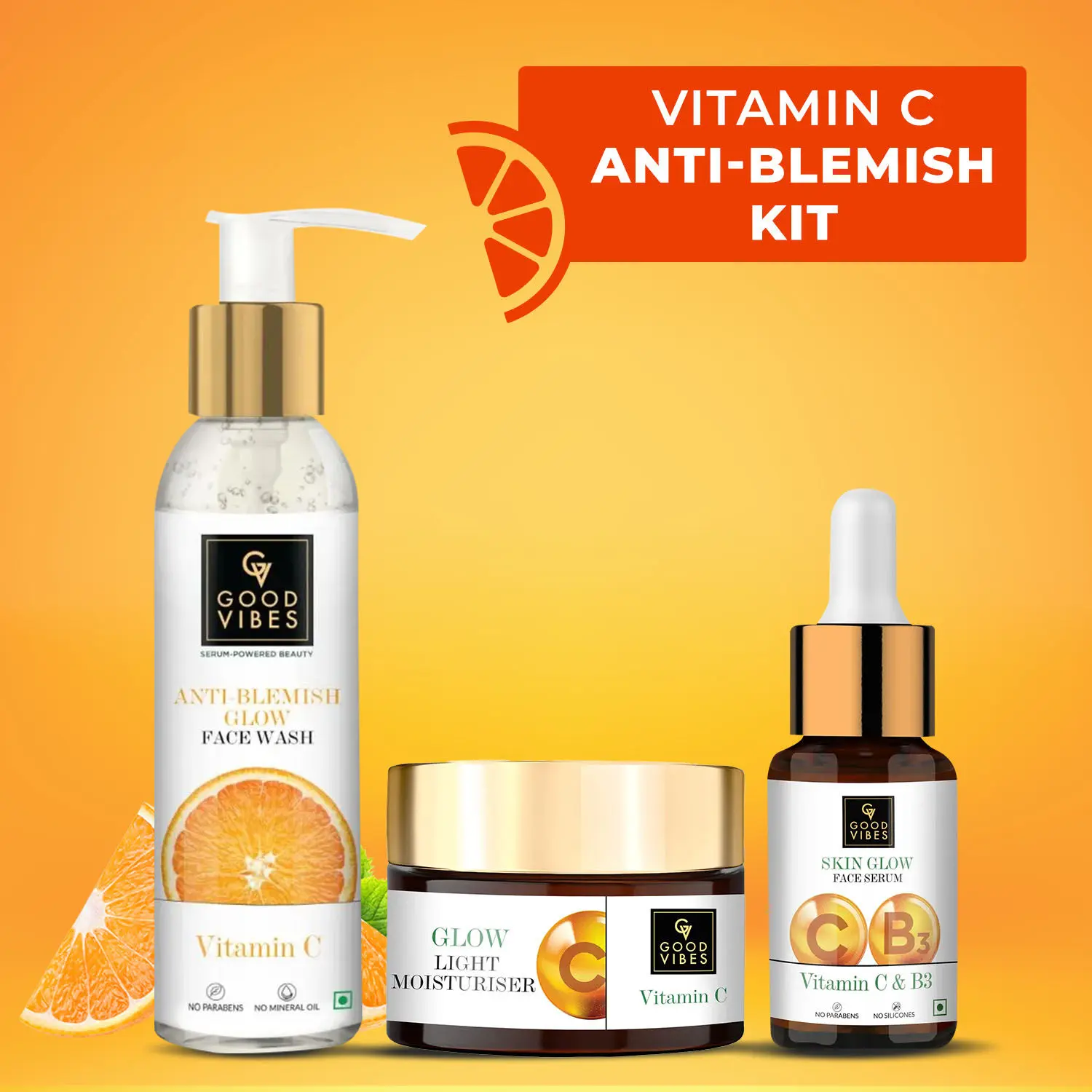 Good Vibes Radiant Glow Vitamin C CSMCombo (Set of 3) (Facewash + Serum + Moisturizer)