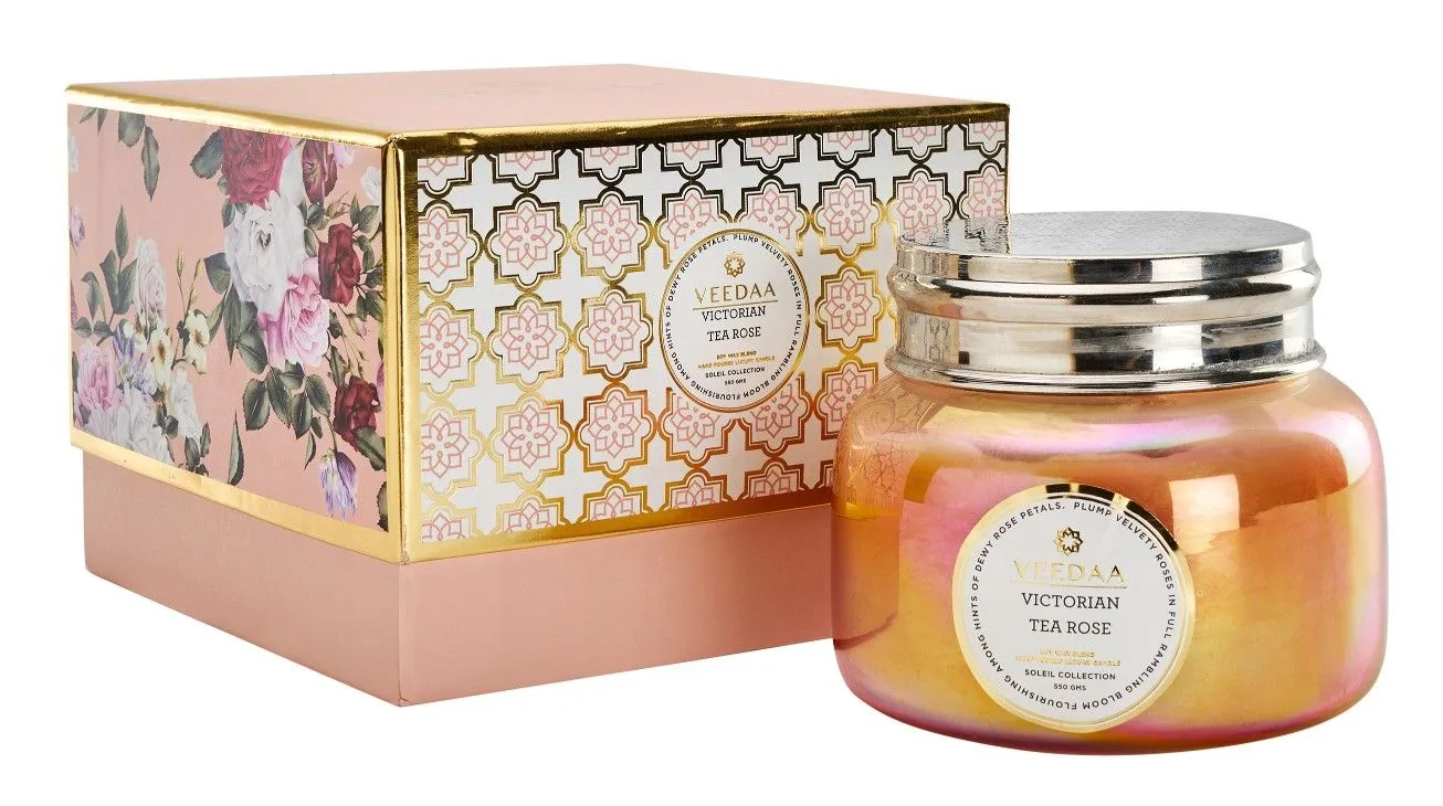 Veedaa Victorian Tea Rose Macaron Glass Scented Candle