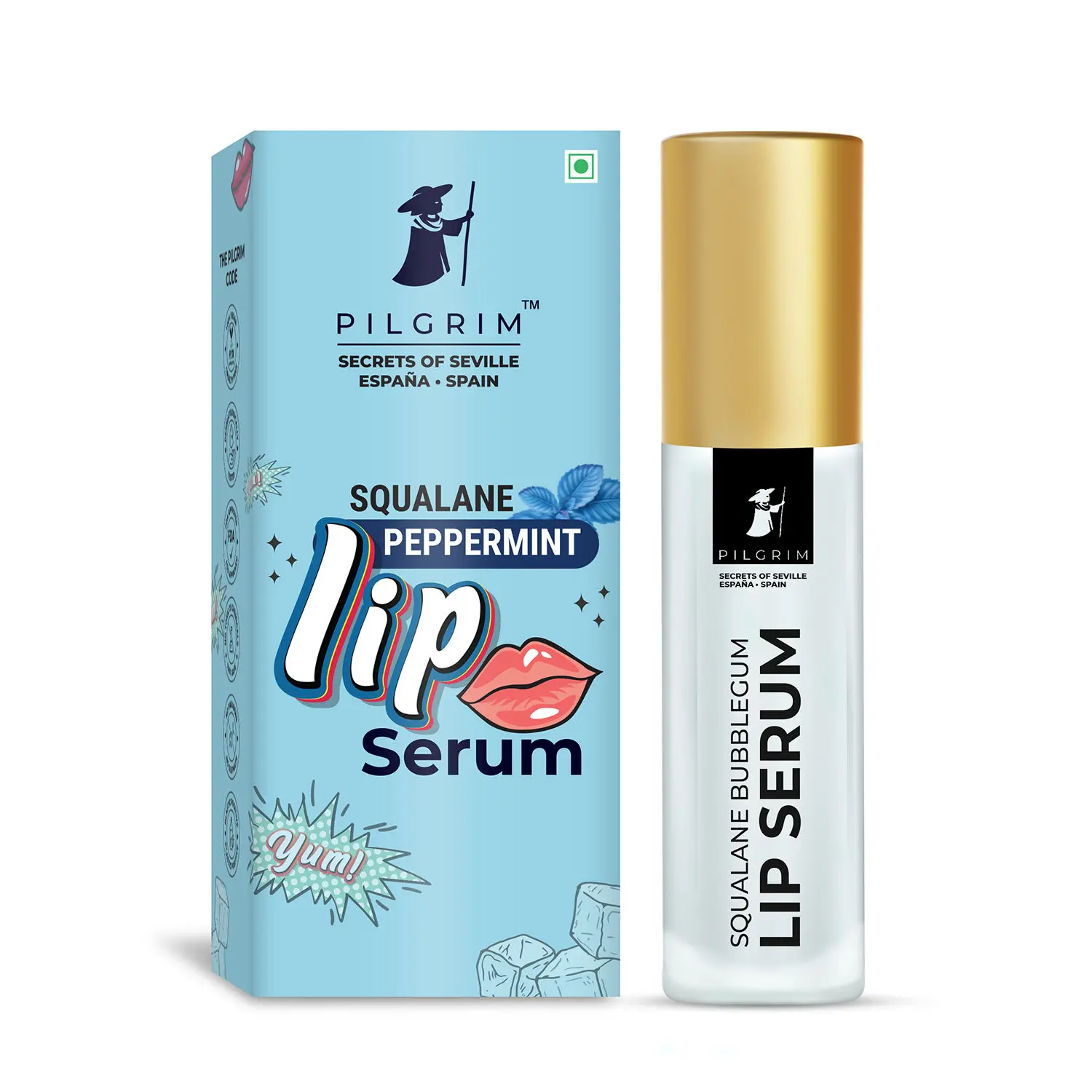 Pilgrim Squalane Peppermint Lip Serum With Roll-On For Visibly Plump Lips | Hydrating Lip Serum For Dark Lips | Lip Serum With Shea Butter Moisturized & Soft Lips | Men & Women, 6 ml