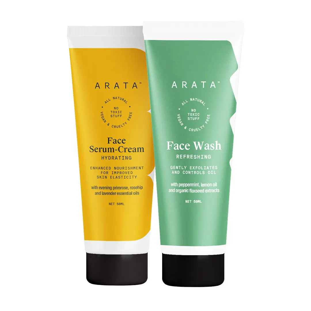 Arata Natural Anti-Aging Face Kit For Men & Women with Face Serum (50 ml) & Face Wash(50 ml)