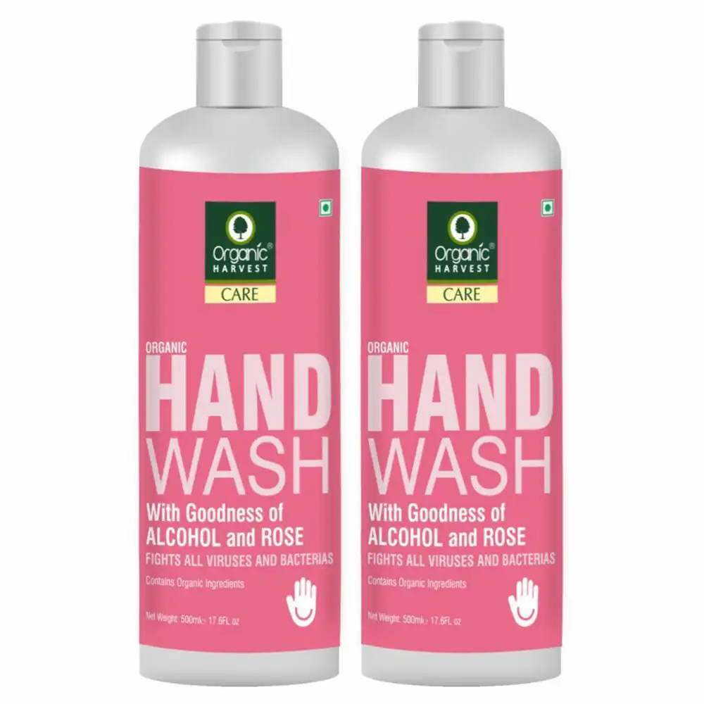 Organic Harvest Hand Wash,  Alcohol & Rose  500 ml  Fights All Viruses & Bacteria (Pack of 2)