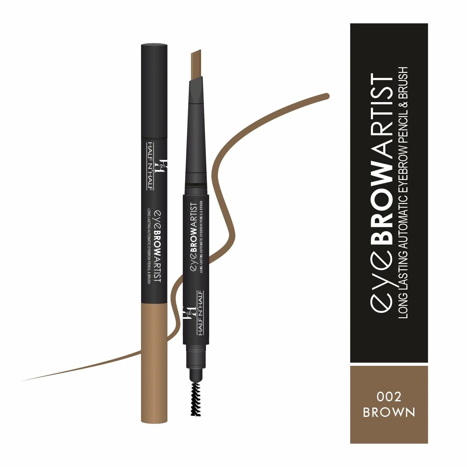 Half N Half Eye Brow Artist Long Lasting Automatic Eyebrow Pencil & Brush - Brown