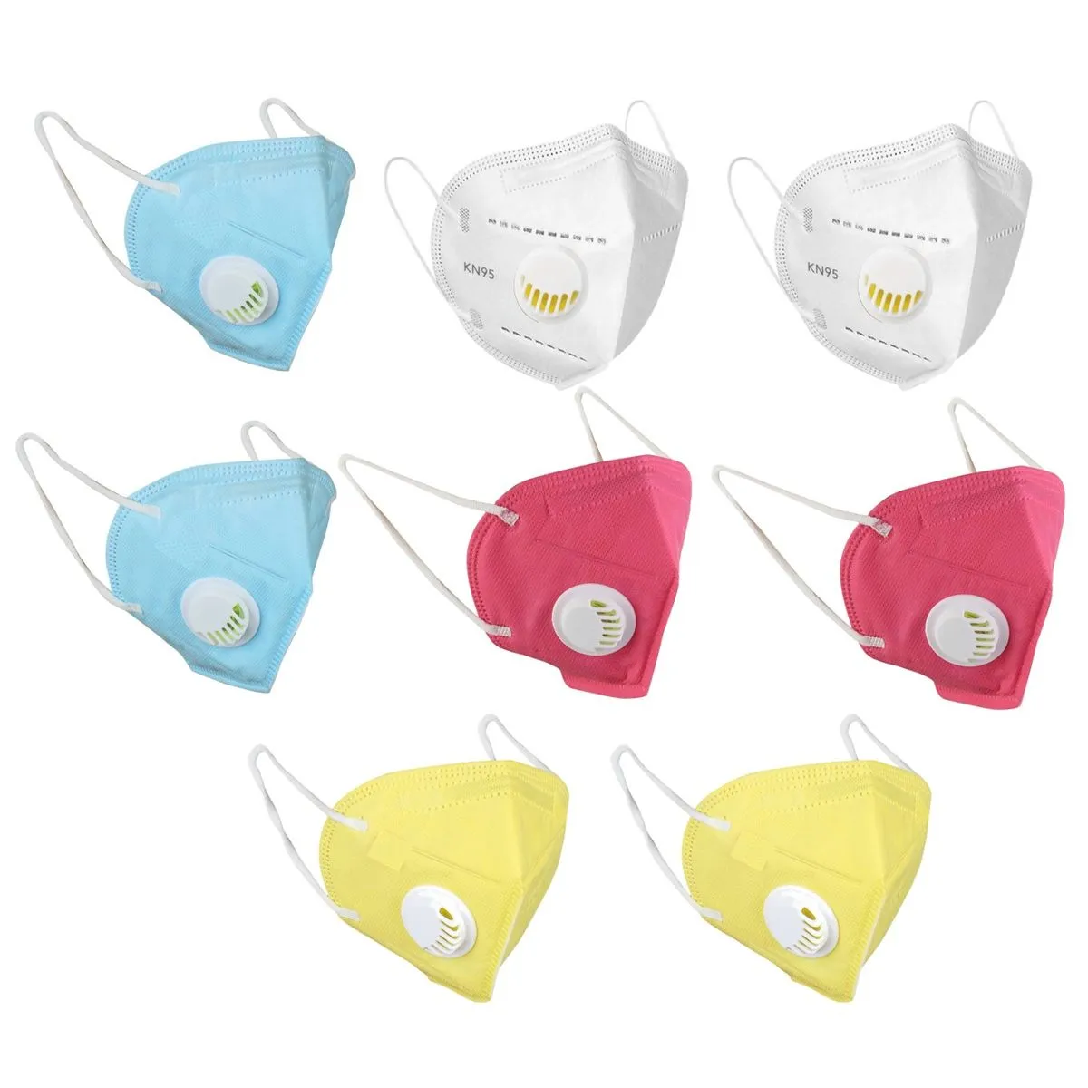 Fabula Pack of 8 KN95/N95 Anti-Pollution Reusable 5 Layer Mask (White,Blue,Yellow,Pink)