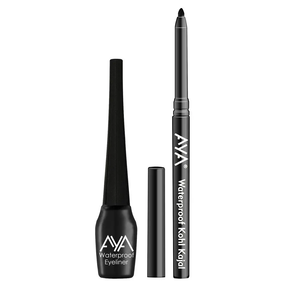 AYA Waterproof Liquid Eyeliner, Black + Jet black Waterproof Kohl Kajal