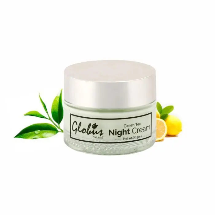 Globus Naturals Green Tea Moisturizing & Soothing Night Cream With Goodness of Lemongrass,100% Natural Blend of 15 Herbs | Paraben Free | SLS Fre, All Skin Types (50 g)