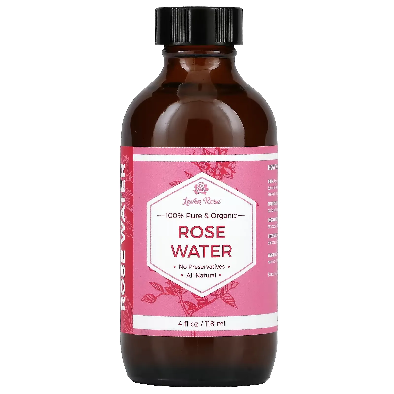 100% Pure & Organic, Rose Water, 4 fl oz (118 ml)