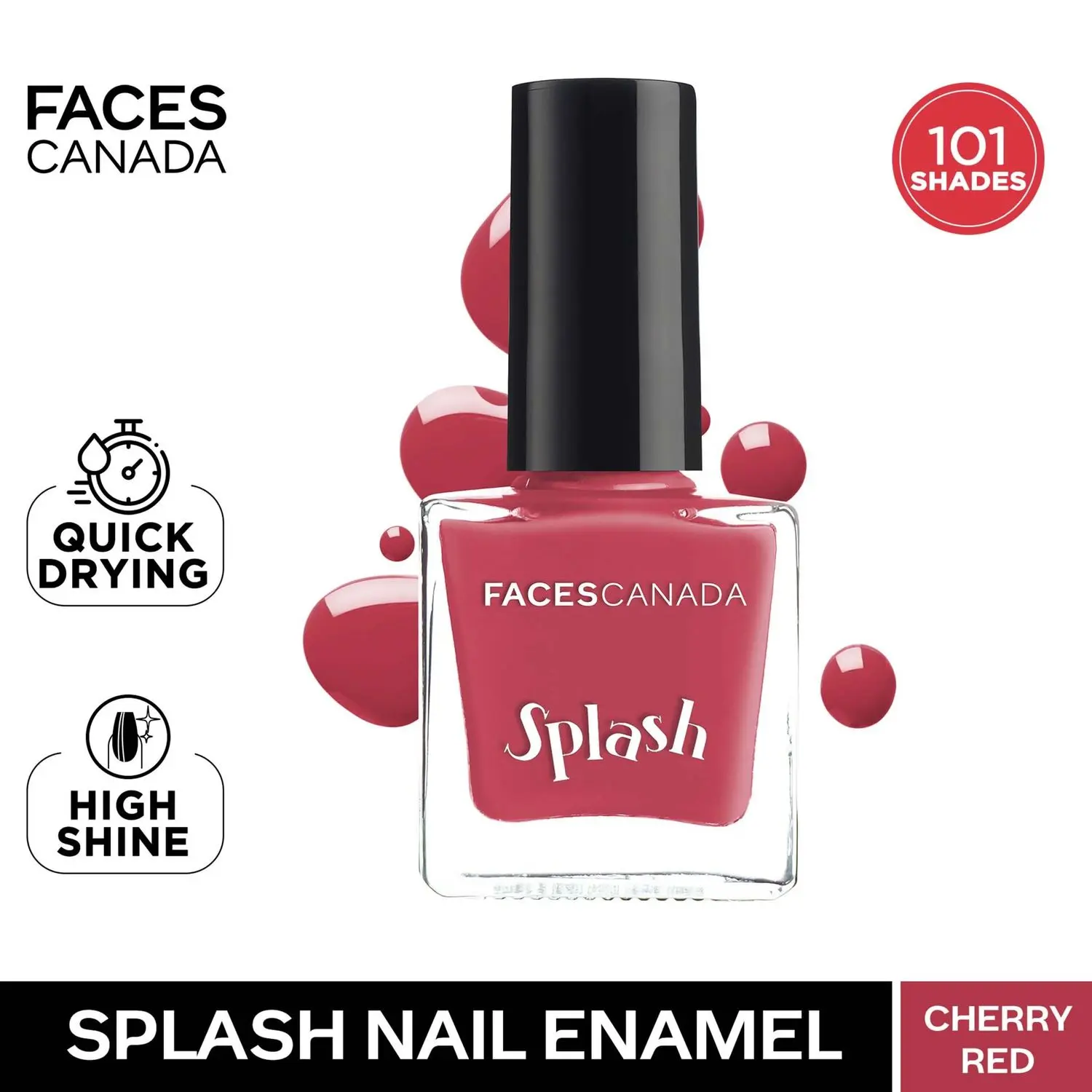 Faces Canada Splash Nail Enamel | Fast Dry | High Shine | Long Lasting | No Chip Formula | No Harmful Chemicals | Shade - Cherry Red 8ml