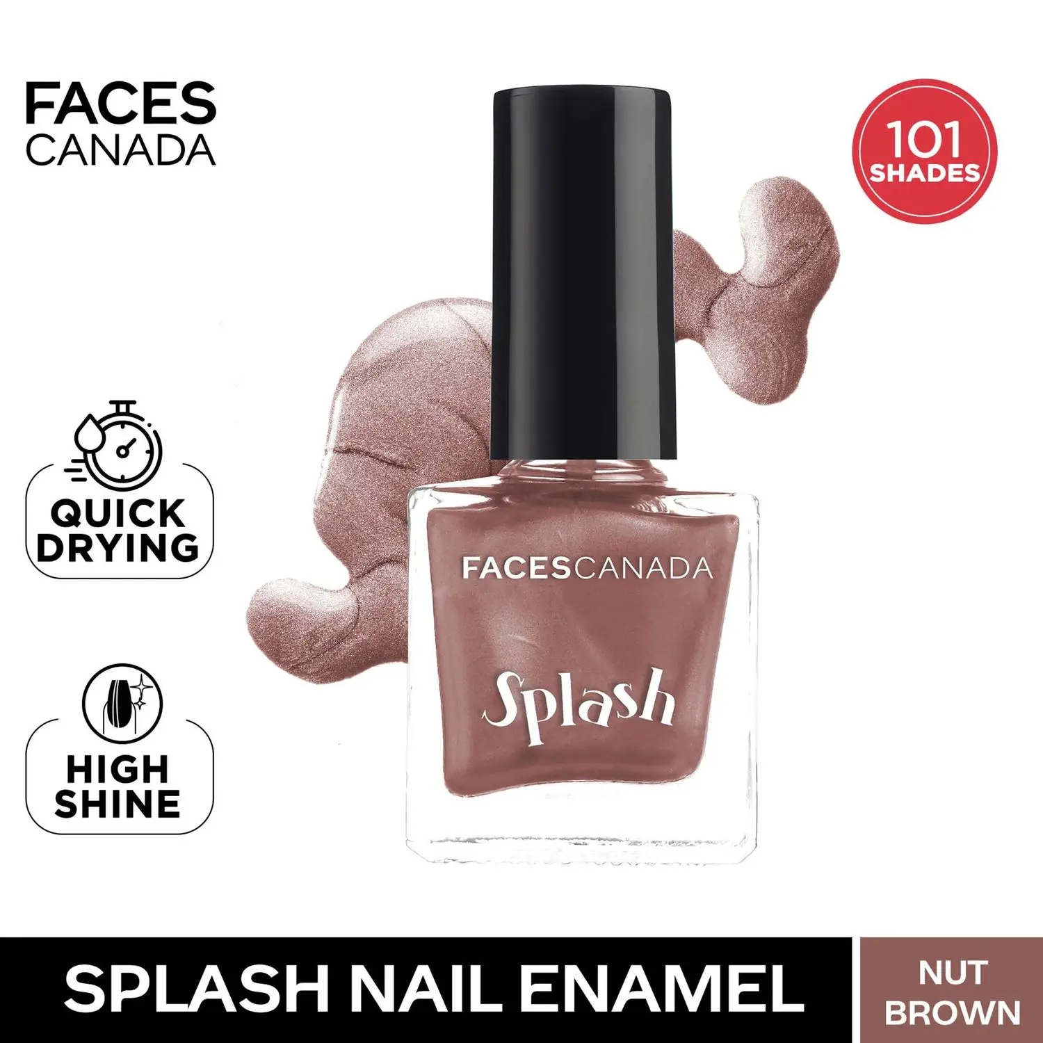 Faces Canada Splash Nail Enamel | Fast Dry | High Shine | Long Lasting | No Chip Formula | No Harmful Chemicals | Shade - Nut Brown 9ml