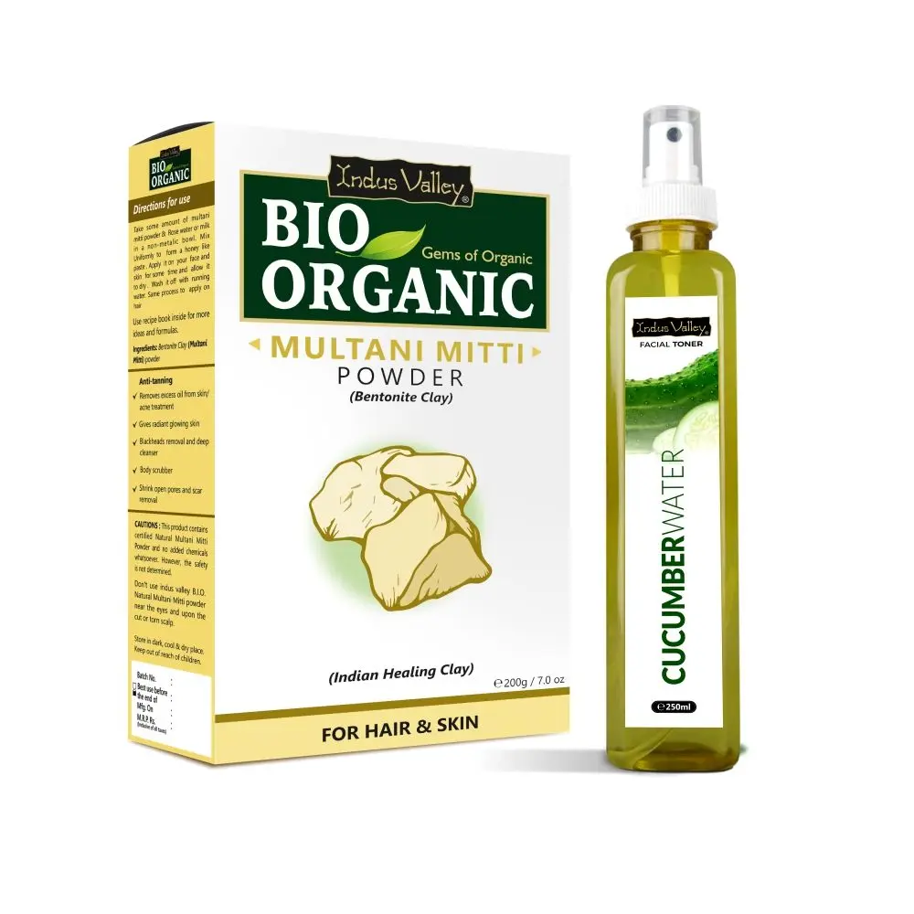 Indus Valley Bio Organic Sandalwood Powder & Aloevera Cucumber water Toner for skin & face care - (200g+250ml)