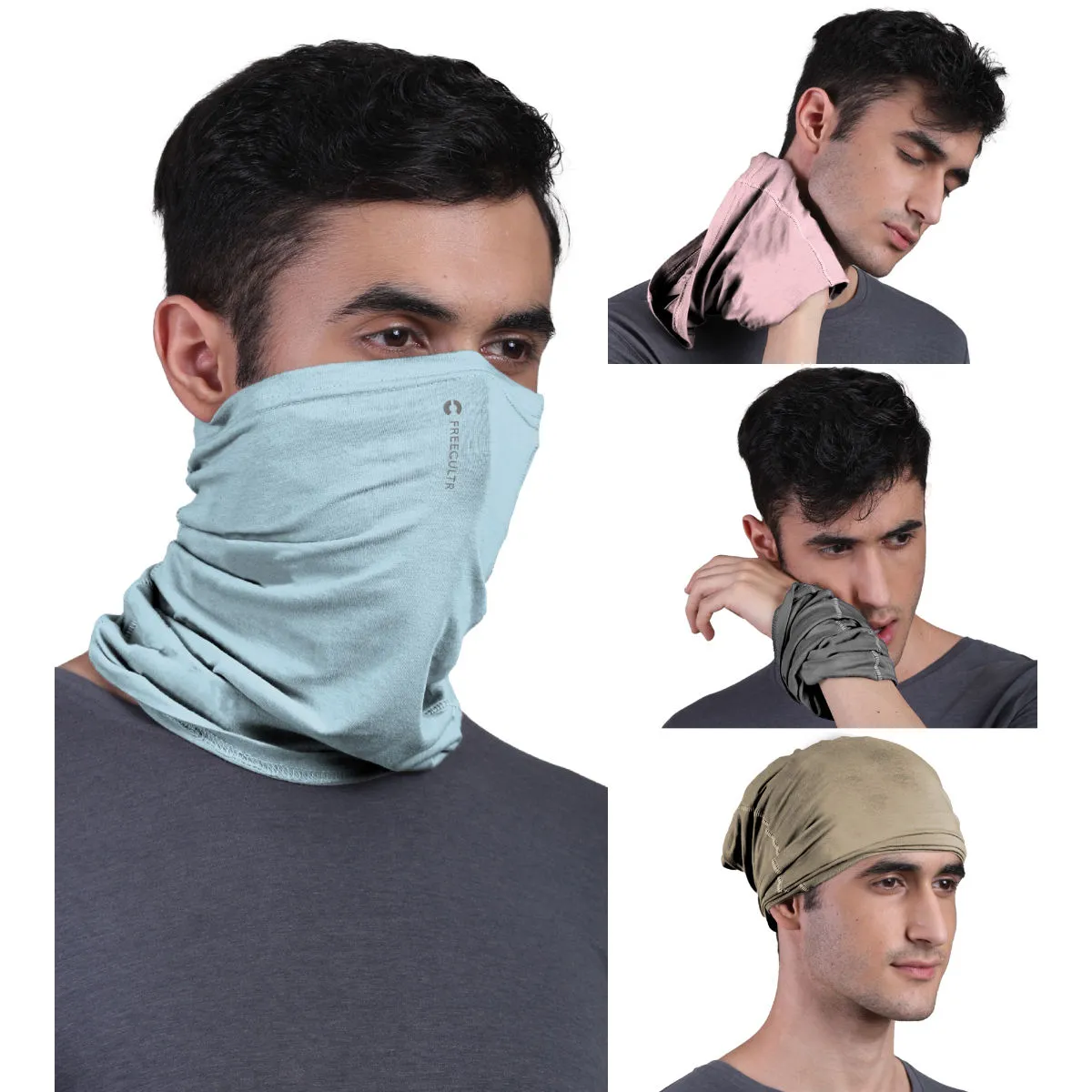 FREECULTR Unisex Plain Bamboo Bandana Anti Microbial Multipurpose Cloth Face Mask (pack Of 4)