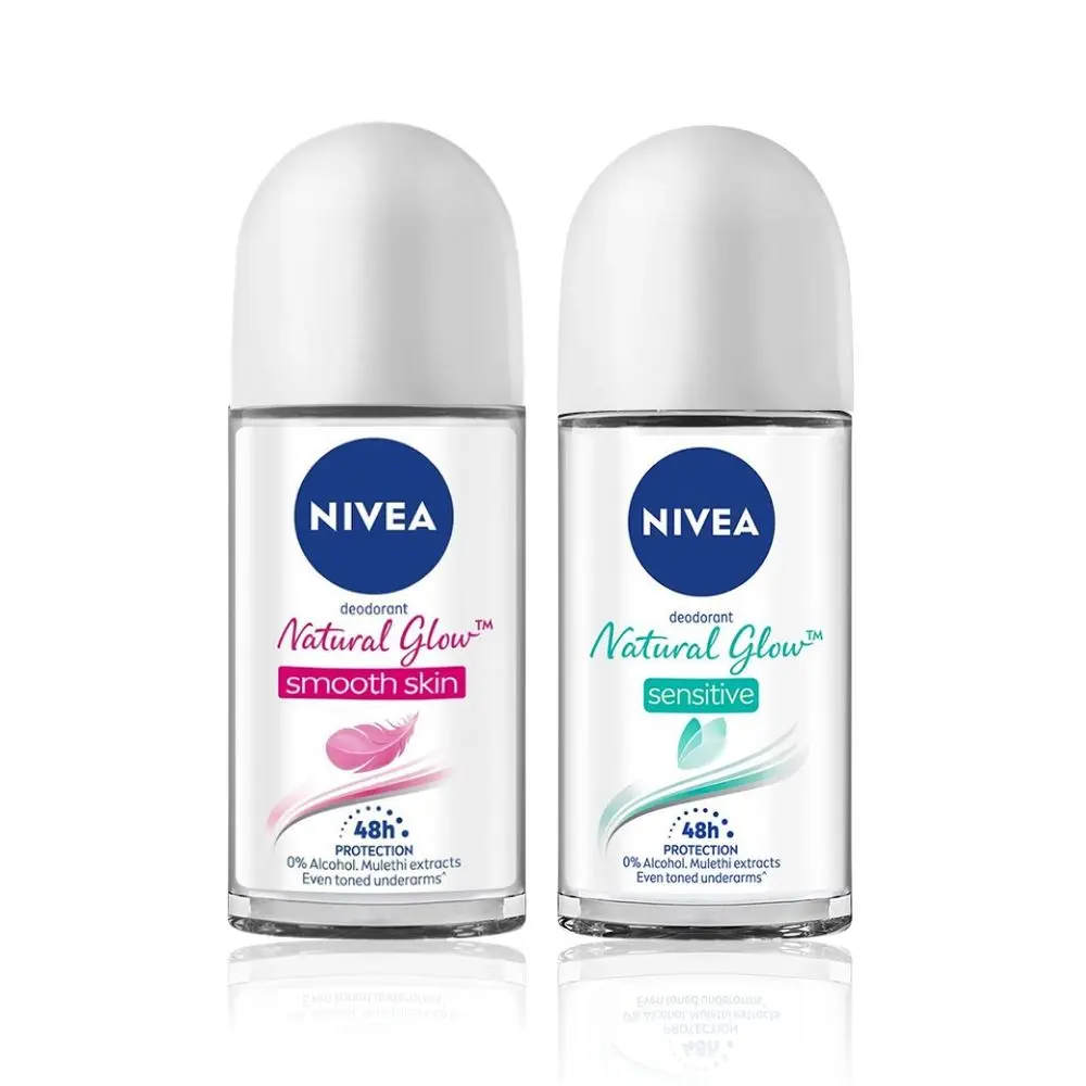 NIVEA Natural Glow Smooth + Sensitive Deodrant Roll on Duo (50ml+50ml)