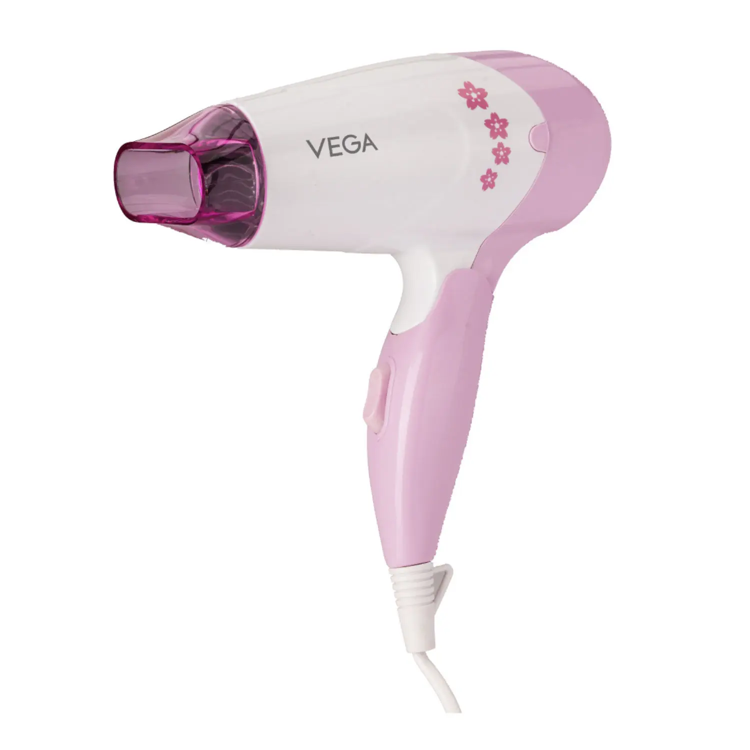 VEGA Insta Glam Foldable 1000 Watts Hair Dryer With 2 Heat & Speed Settings, VHDH-20,White - Pink (Made In India)