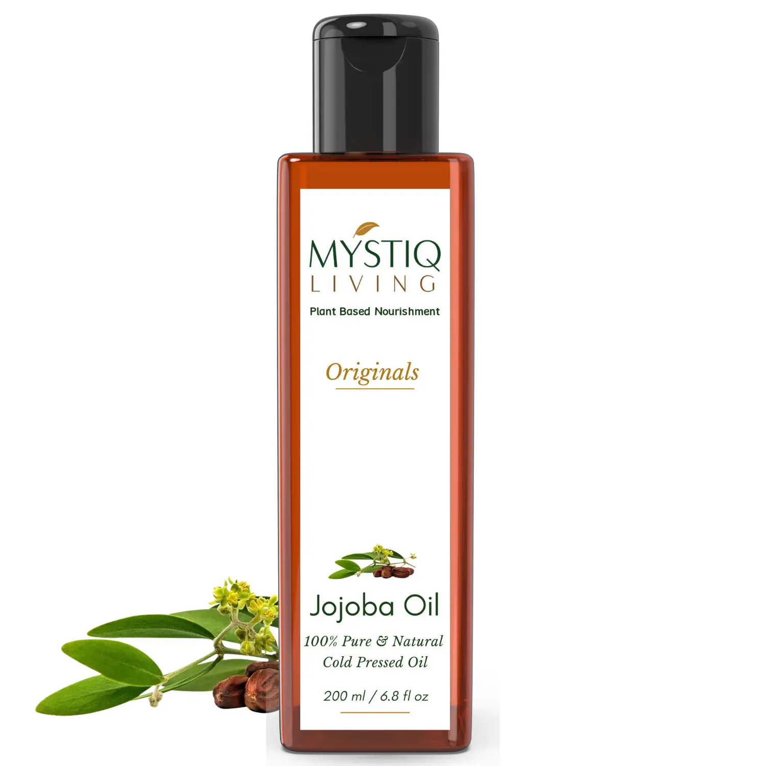 Mystiq Living Originals - Pure Golden Virgin Jojoba Oil | Hair, Skin & Face Care | Natural Makeup Remover | Cold Pressed | 100% Pure and Natural - 200 ML