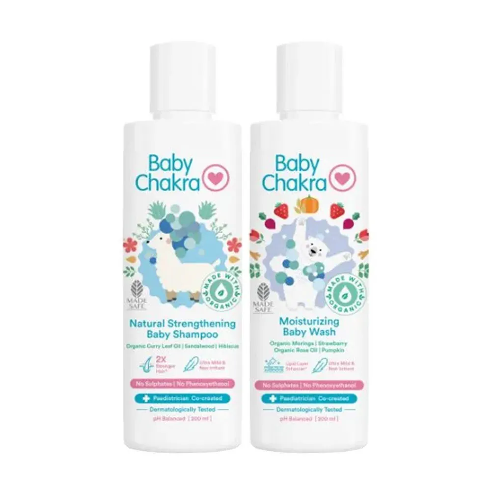 BabyChakra Baby Wash & Baby Shampoo, 2X Stronger Hair | SLS & Paraben Free, PH Balanced (200ml each)