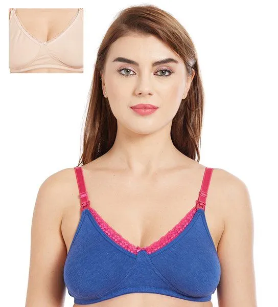 Inner Sense Organic Cotton Antimicrobial Laced Nursing Bra Pack of 2 - Multi-Color