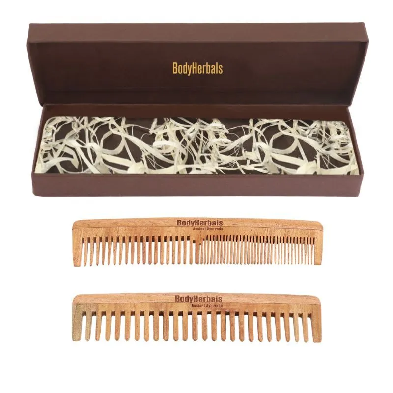 Bodyherbals Anti Static Handmade 100% Natural Neem Wood Comb Set