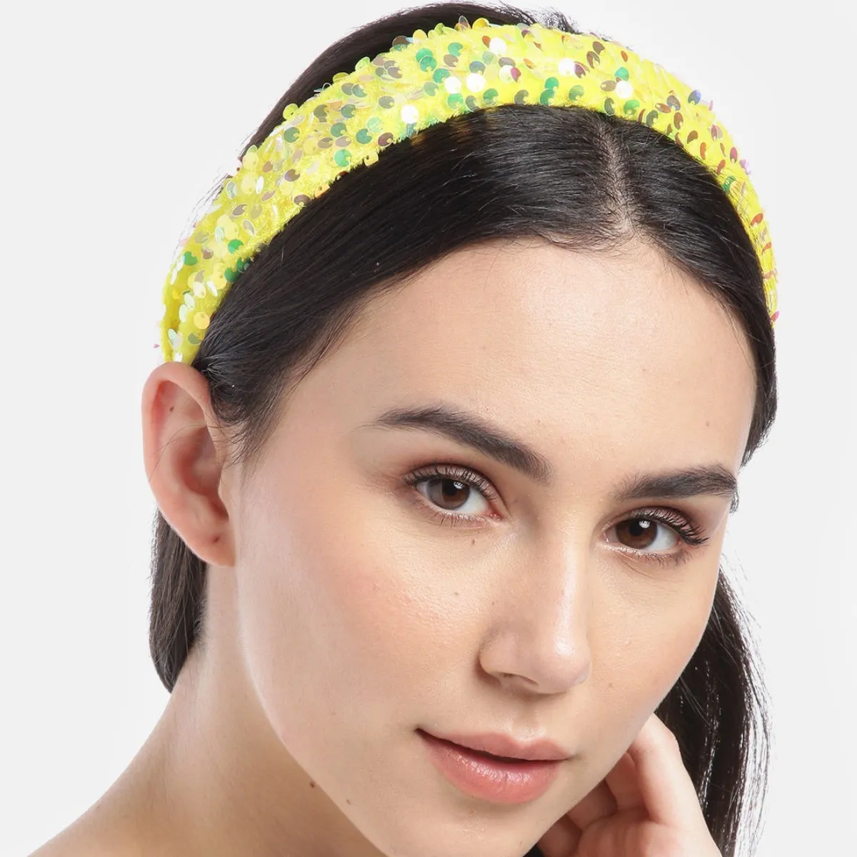 Blueberry Yellow Sequin Embellished Velvet Hair Band