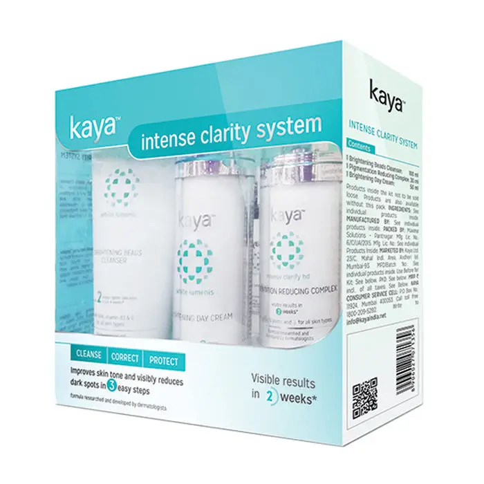 Kaya Intense Clarity System (3 Step Brightening Kit) Brightening Cleanser / Face Wash + Pigmentation Reducing Cream + Day Cream with SPF 180 Ml