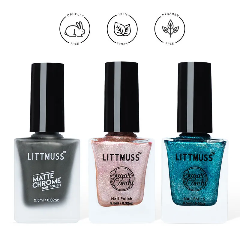 Littmuss Fashionista - Matte Chrome & Sugar Candy Nail Polish Combo