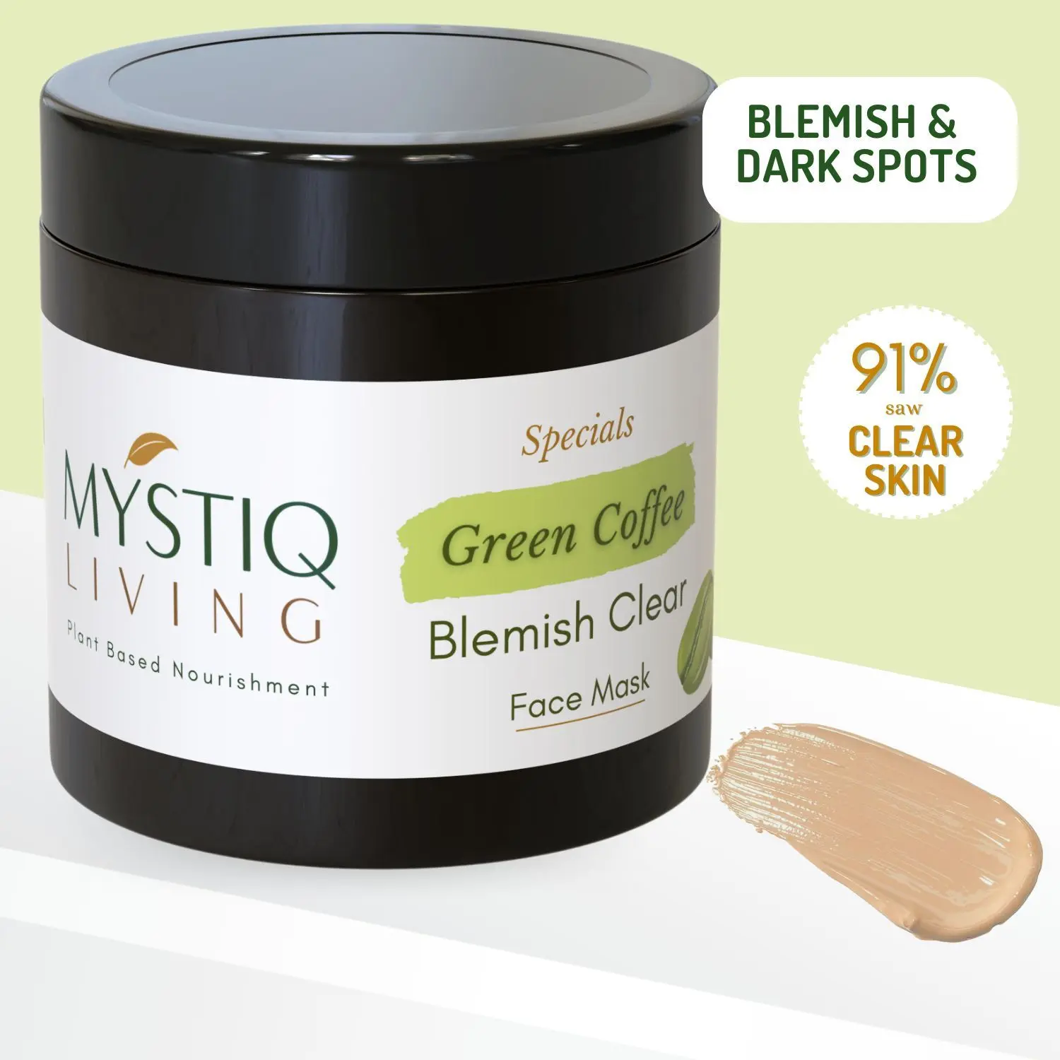 Mystiq Living Specials - Green Coffee Blemish Clear - Face Pack Mask | Anti Pigmentation, Dark Spot Removal, De Tan and Glowing Skin | With Licorice & Sandalwood | Ayurvedic Formulation-100 GRM