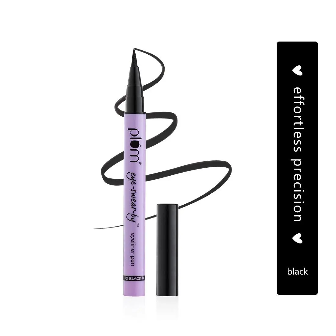 Plum Eye-Swear-By Eyeliner Pen | Flexible Felt-Tip | Smudge-Proof | 100% Vegan & Cruelty Free | 01 Black