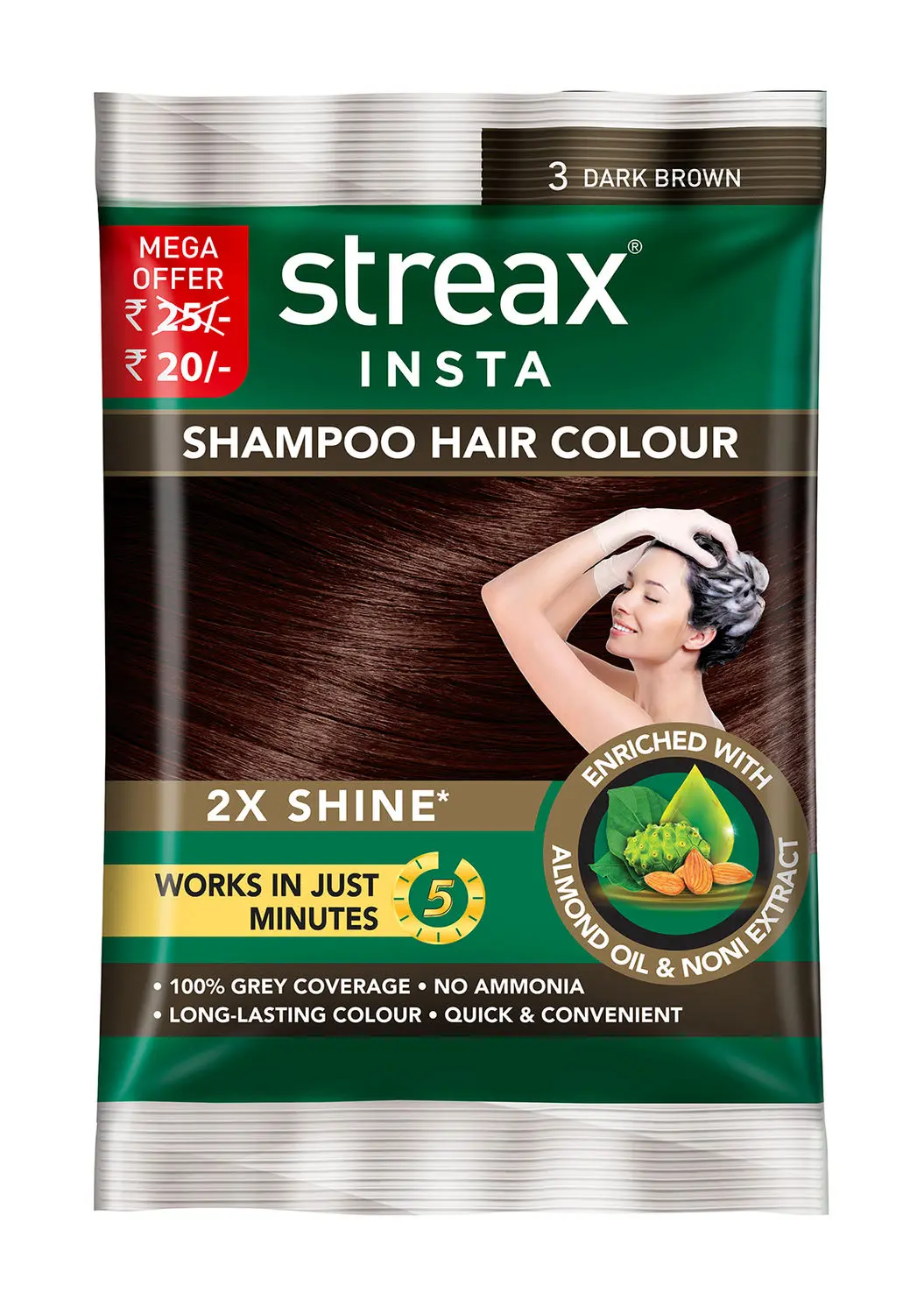 Streax Insta Shampoo Hair Colour - Dark Brown (18 ml)