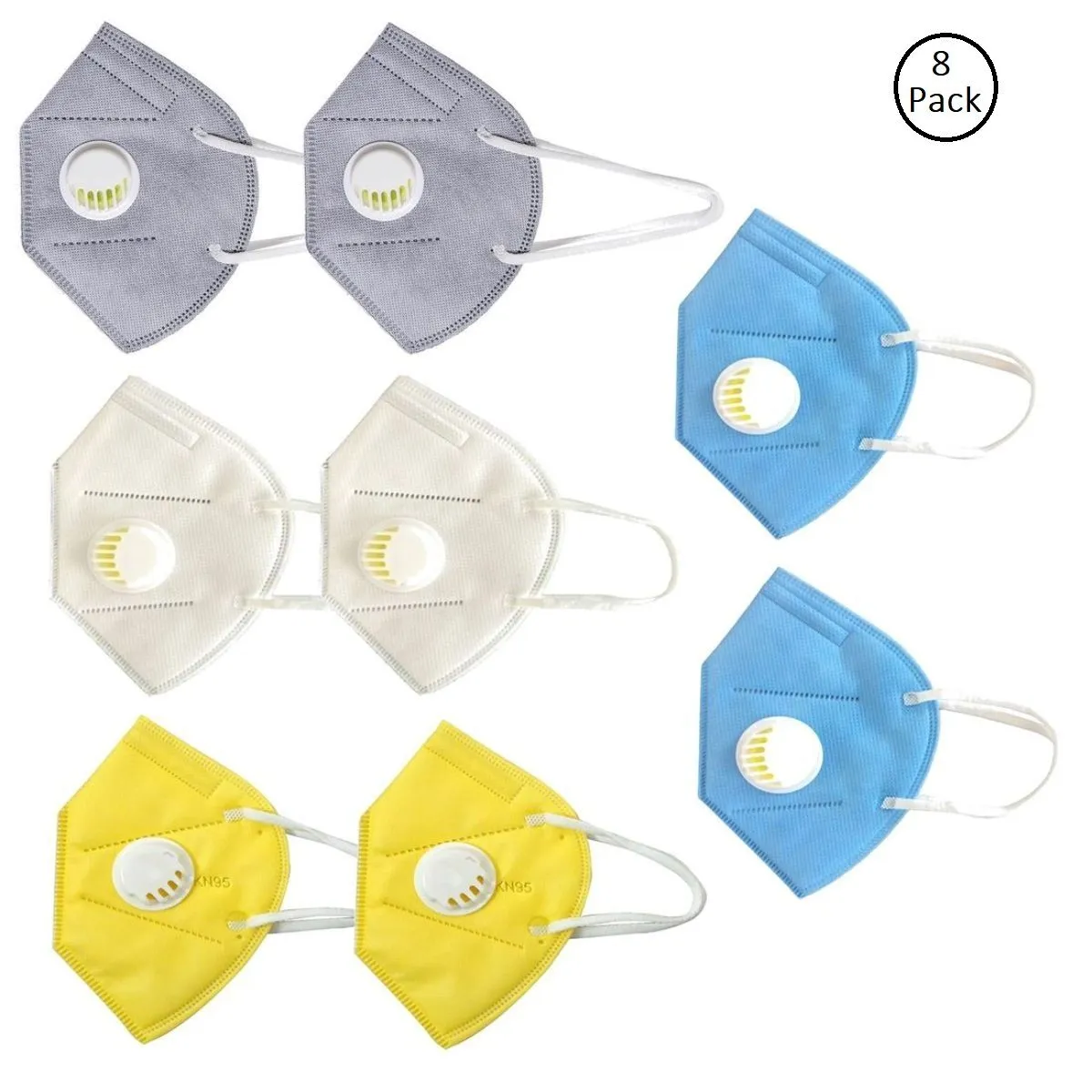 Fabula Pack Of 8 Anti-Pollution Reusable 5 Layer Mask - White Blue Yellow Grey