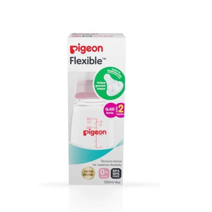 Pigeon Glass Feeding Bottle (120 ml) Pink With Add Nipple S