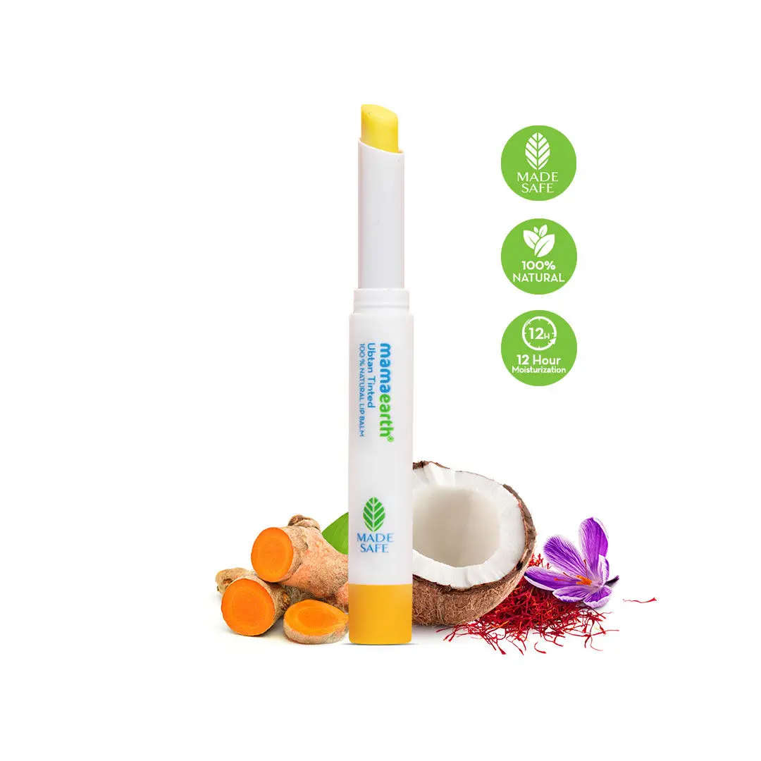 Mamaearth Ubtan Tinted 100% Natural Lip Balm for lightening Dark Lips, With Turmeric & Saffron For 12 Hour Moisturization (2 g)