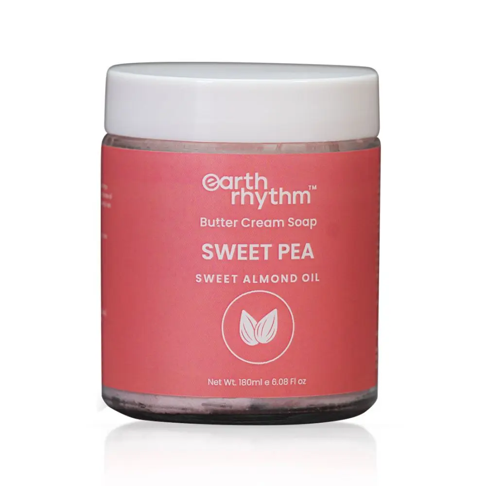 Earth Rhythm Sweet Pea Butter Cream Shop with the goodness of Shea Butter, Olive Oil & Sweet Almond Oil | Balances Skin pH, Moisturises & Softens Skin | Men & Women - 180 ML