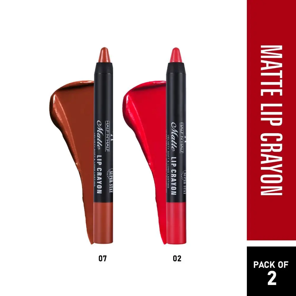 Half N Half Matte Lip Crayon Velvet Soft & Long Lasting, 24h Super Stay, Dark Chocolate & Go Red, PO2 (10.5gm)