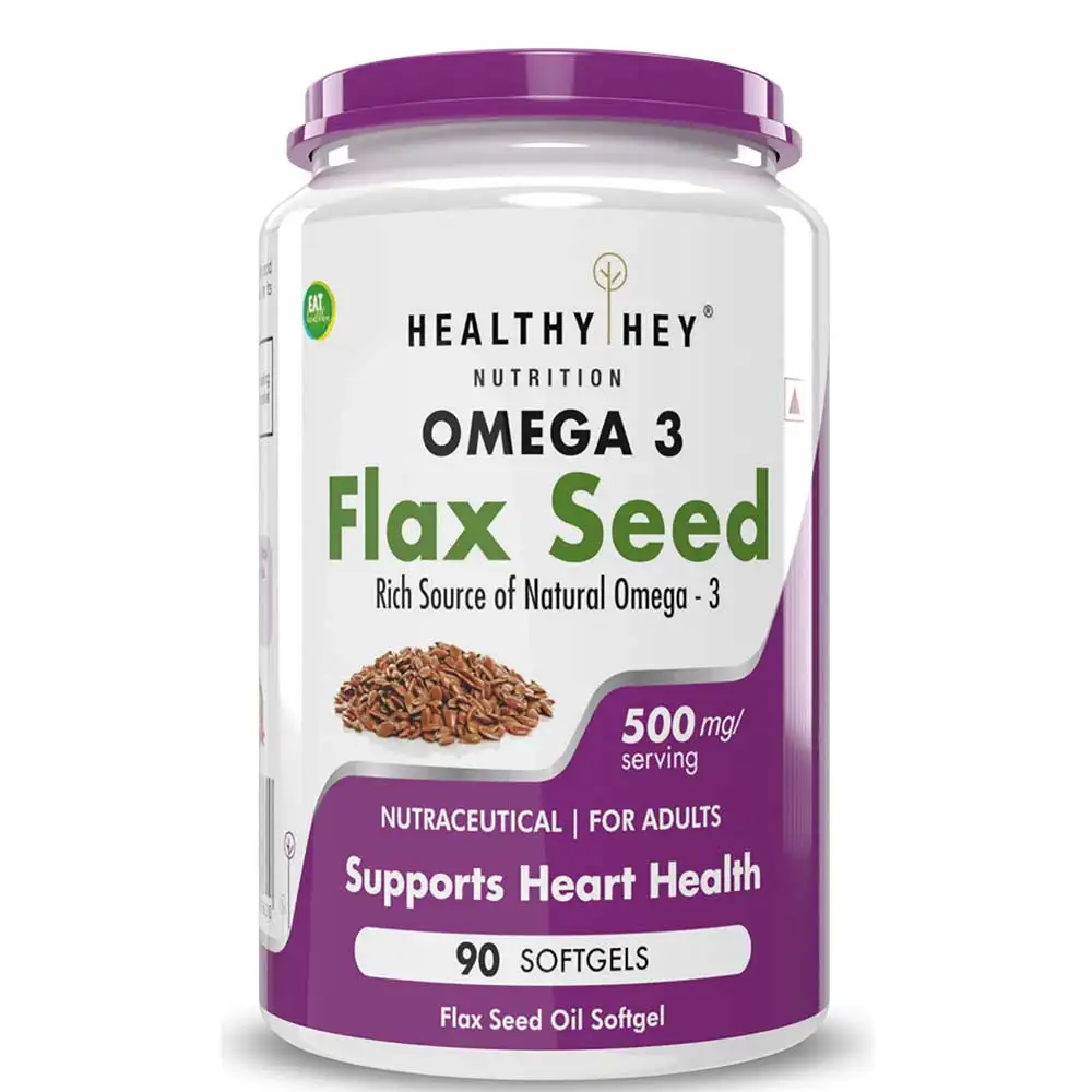 HealthyHey Nutrition Omega 3 Flaxseed Oil with Vitamin E,  90 softgels