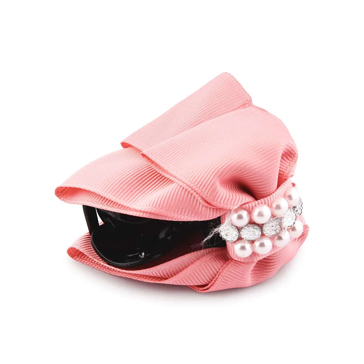 Toniq Audrey Pretty Pink Pearl Embellished Bow Hair Clips/Hair Claw For Women(OSXXIH114)