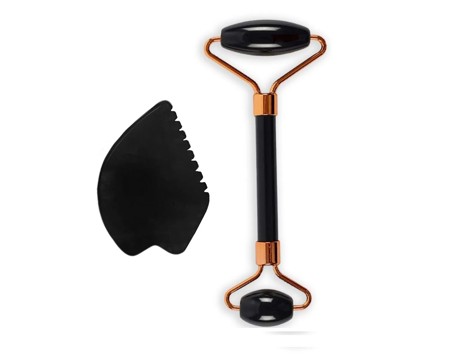 Getmecraft Black Obsidian Face Roller And Leaf Shape Gua Sha Massage Tool Set