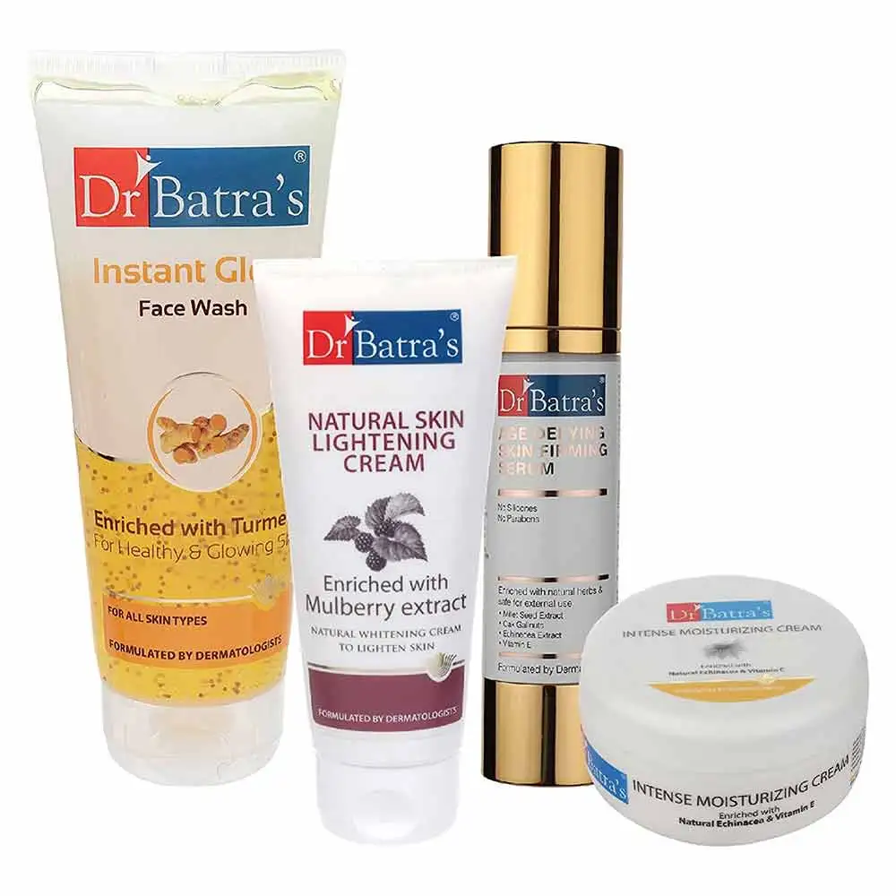 Dr Batra's Age Defying Skin Firming Serum, Instant Glow Face Wash 200 g, Natural Skin Lightening Cream & Intense Moisturizing Cream Combo,  4 Piece(s)/Pack  Healthy Skin