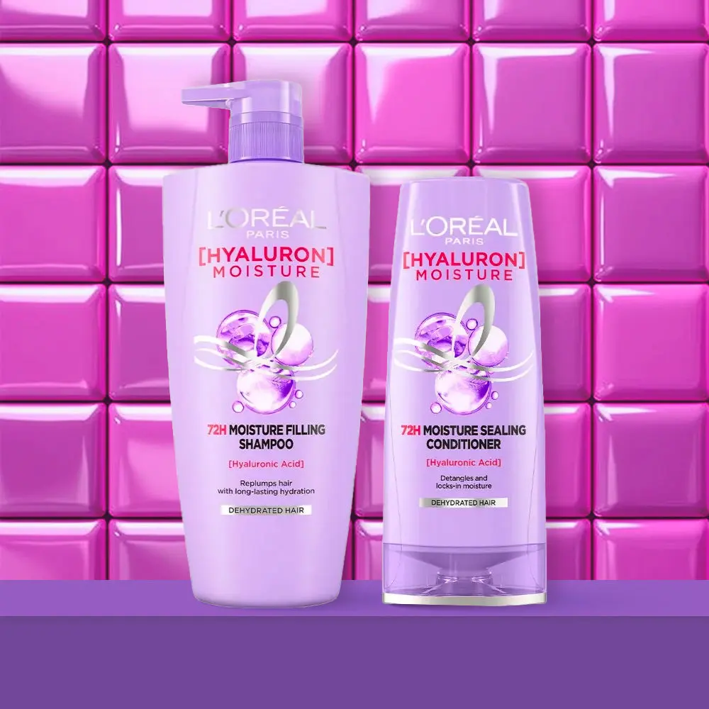 L'Oreal Paris Hyaluron Moisture Hair Care Duo 3 (Hyaluron Moisture 72H Moisture Shampoo (1L), Hyaluron Moisture 72H Moisture Conditioner (180ml))