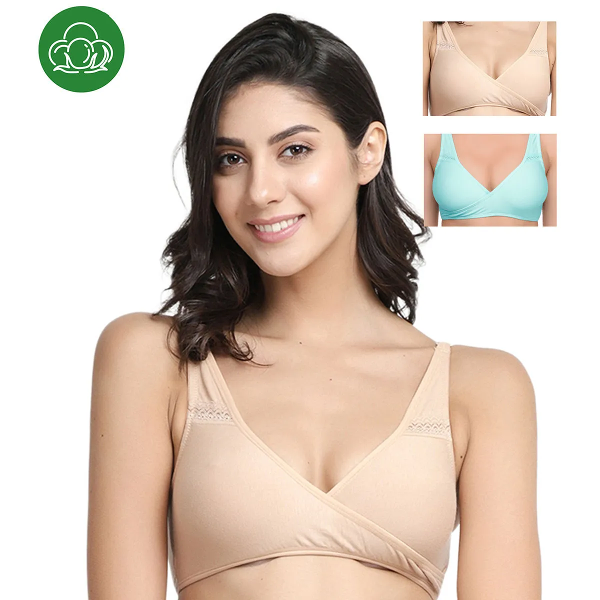 Inner Sense Organic Antimicrobial Sleeping/Feeding Bra Pack of 3 - Multi-Color