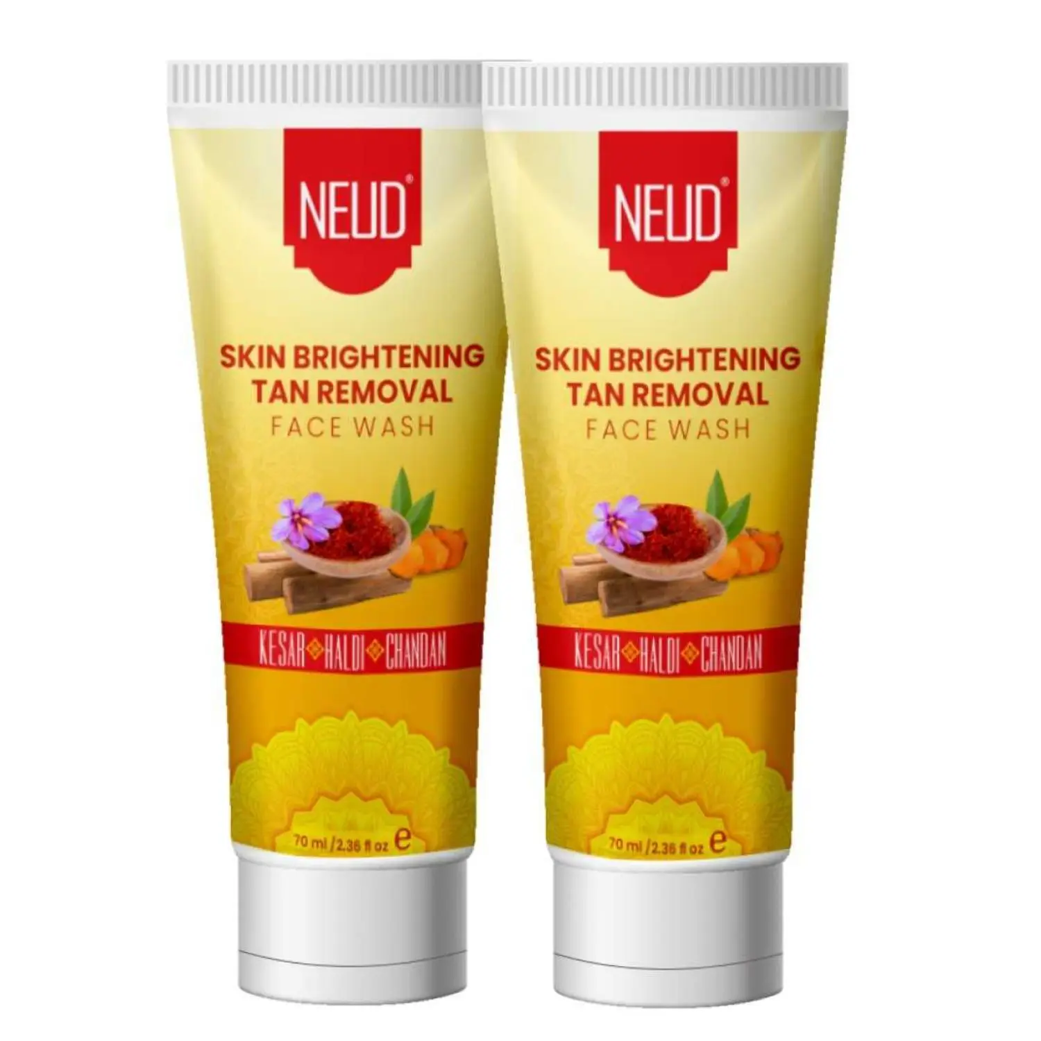 NEUD Skin Brightening Tan Removal Face Wash for Men and Women - 2 Packs (70ml Each)