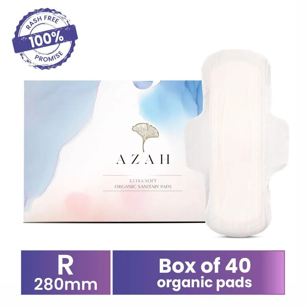 Azah Rash-Free Organic Sanitary Pads (Box of 40 Pads : All Regular - without Disposable bags )