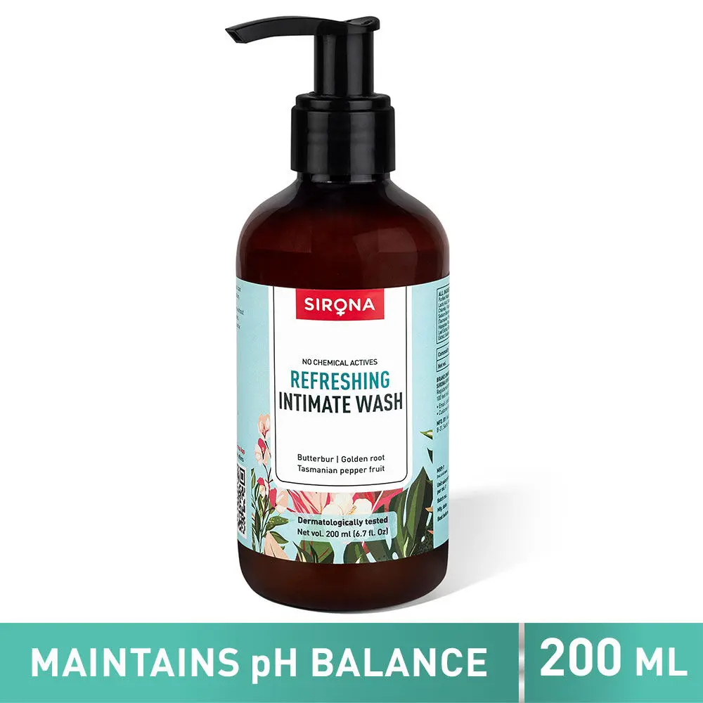 Sirona Natural pH balanced Intimate Wash with 5 Magical Herbs & No Chemical Actives - Helps Reduce Odor, Itching & Maintains Hygiene for Men and Women - 200 ml