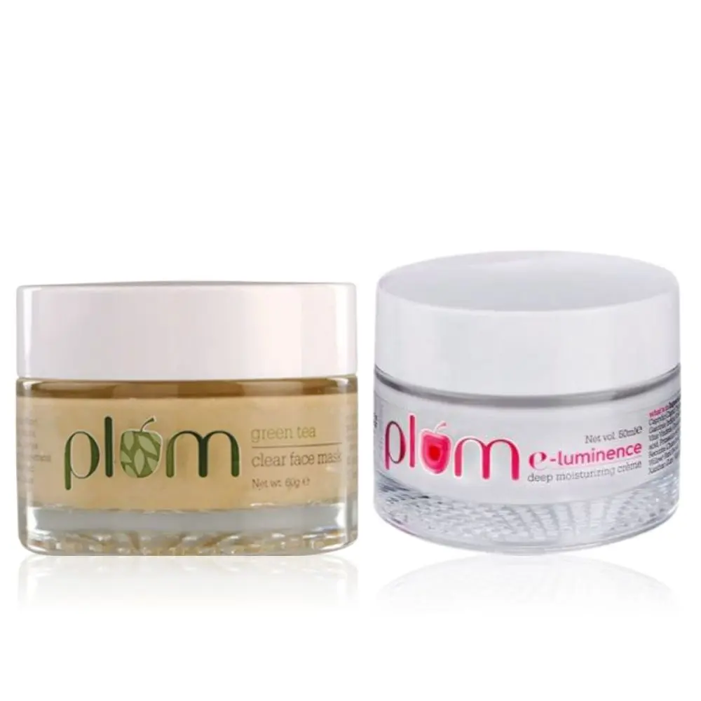 Plum E-Luminence Deep Moisturizing Creme(50ml) | For Normal, Dry and Sensitive Skin | Vegan Skin Care And Plum Green Tea Clear Face Mask, 60g