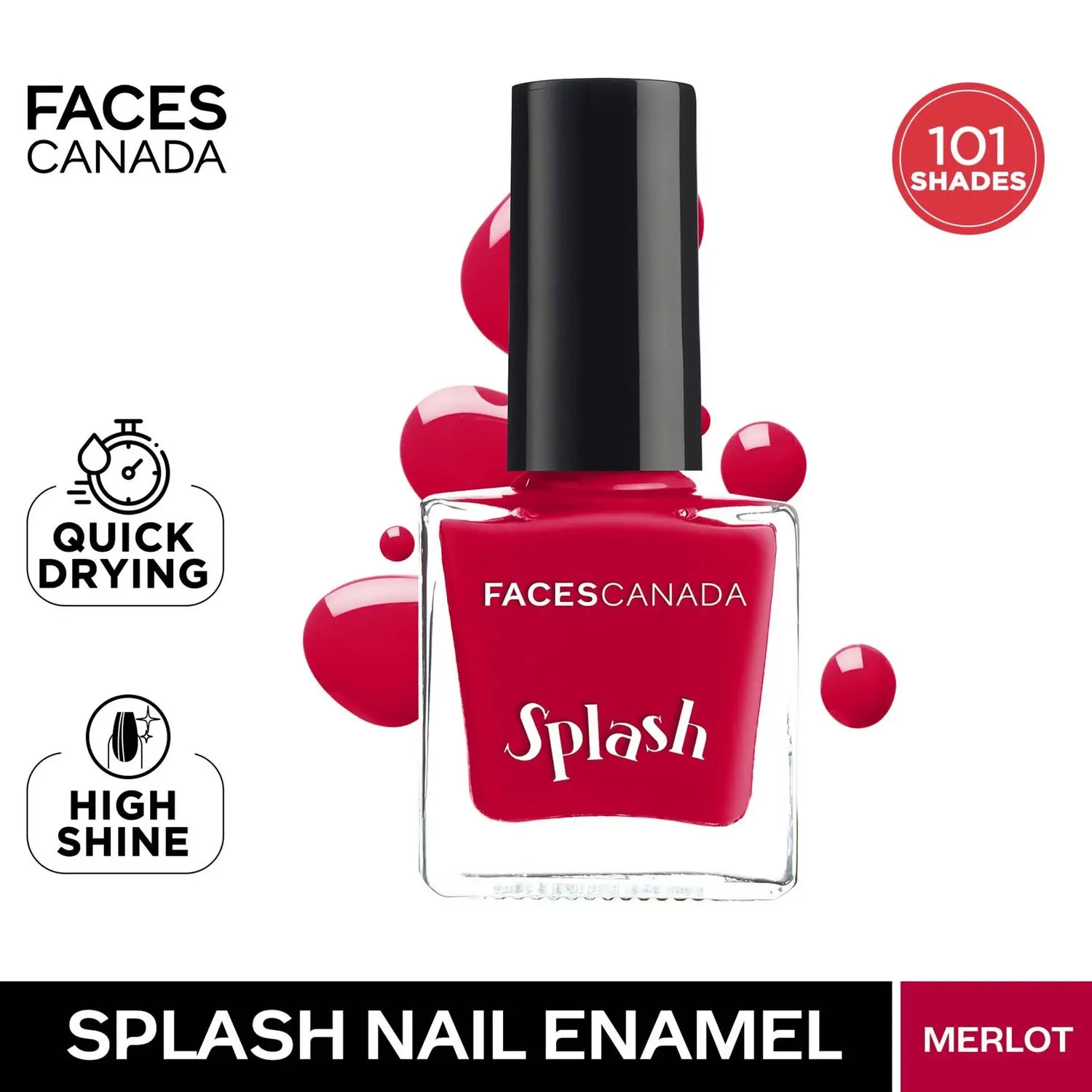 Faces Canada Splash Nail Enamel | Fast Dry | High Shine | Long Lasting | No Chip Formula | No Harmful Chemicals | Shade - Merlot 8ml