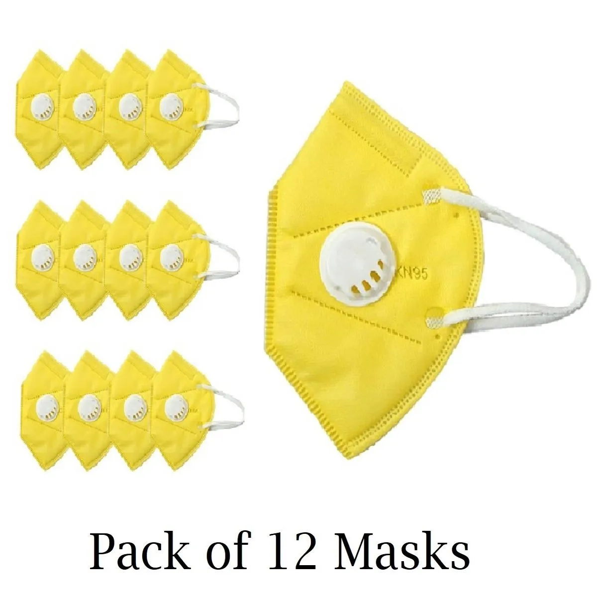 Fabula Yellow KN95 Anti-Pollution Mask with Respirator Valve Pack of 12