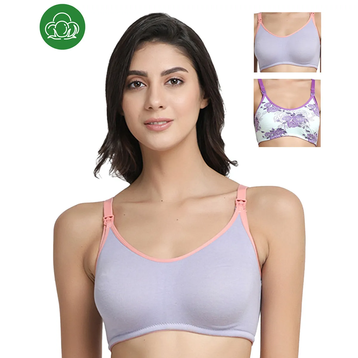 Inner Sense Organic Cotton Antimicrobial Nursing Bra Pack of 3 - Multi-Color