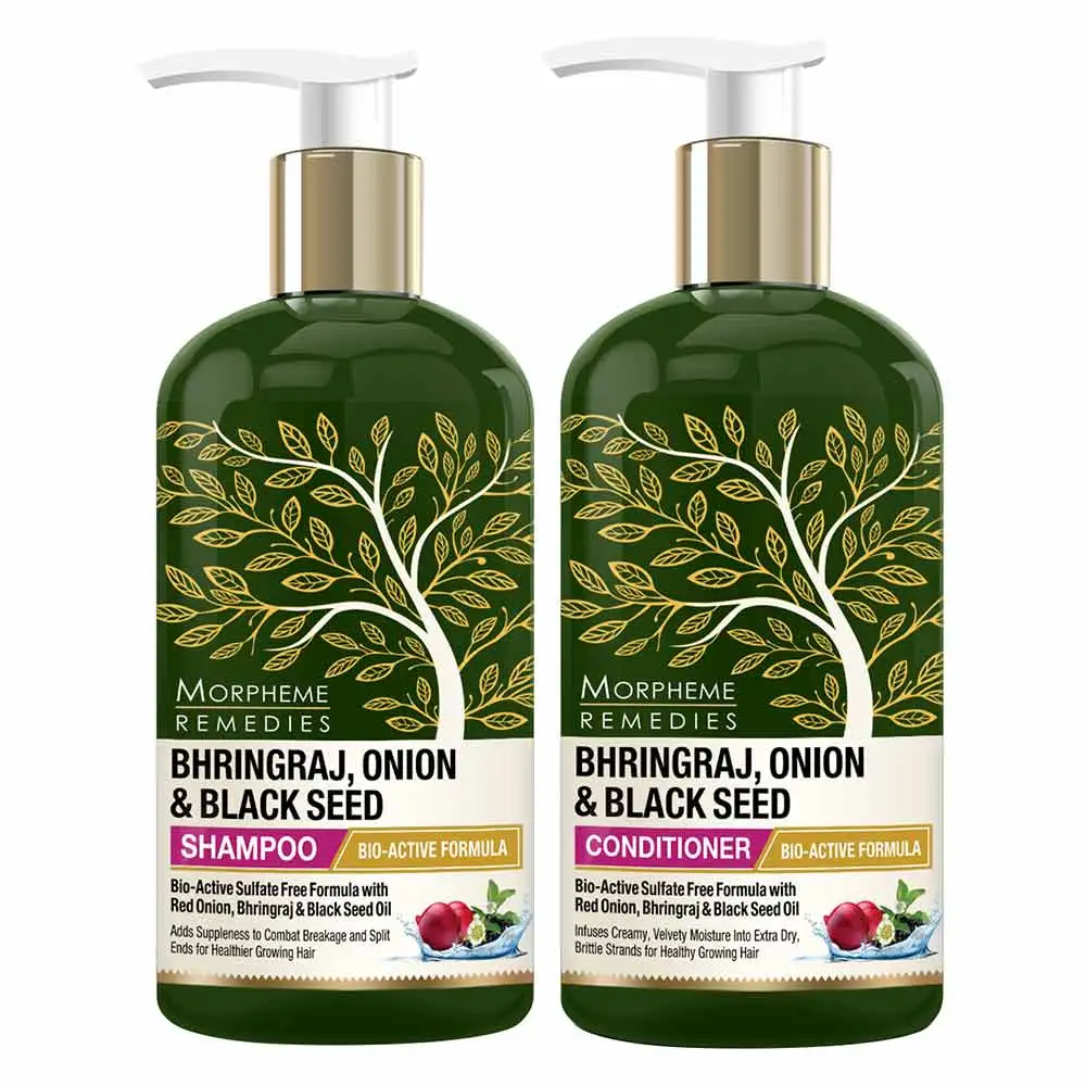 Morpheme Remedies Bhringraj Onion & Black Seed Combo,  2 Piece(s)/Pack  Shampoo + Conditioner (300ml Each)