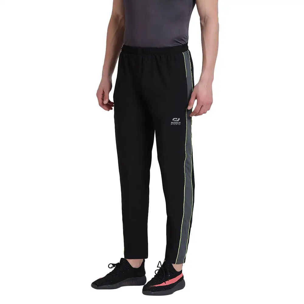 Masch Sports Mens Regular Fit Polyester Track Pants (MSTP 1218 CS SP2PIP BGNEON),  Black  Medium