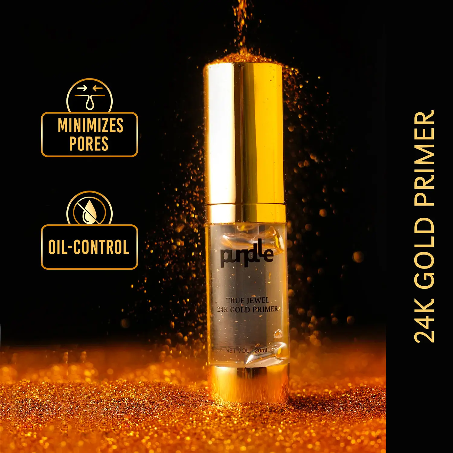 Purplle True Jewel 24K Gold Primer | Matte | Oil Control | Shine Control | Long Lasting | Lightweight | Pore Minimising | Dermatologically Tested - (20 ml)