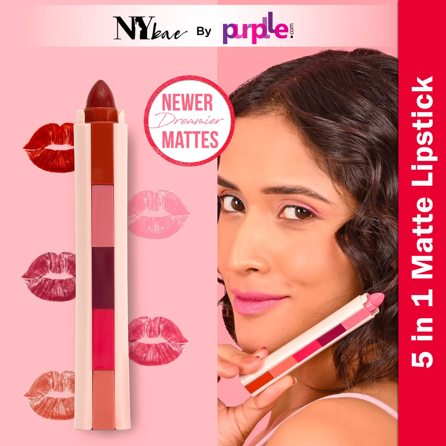 NY Bae 5 in 1 Lipstick - Timeless Hues 03 (6.5 g) | Universal Shades | Vit E & Argan Oil | Matte Finish | Smooth Application | Multipurpose | Travel Friendly