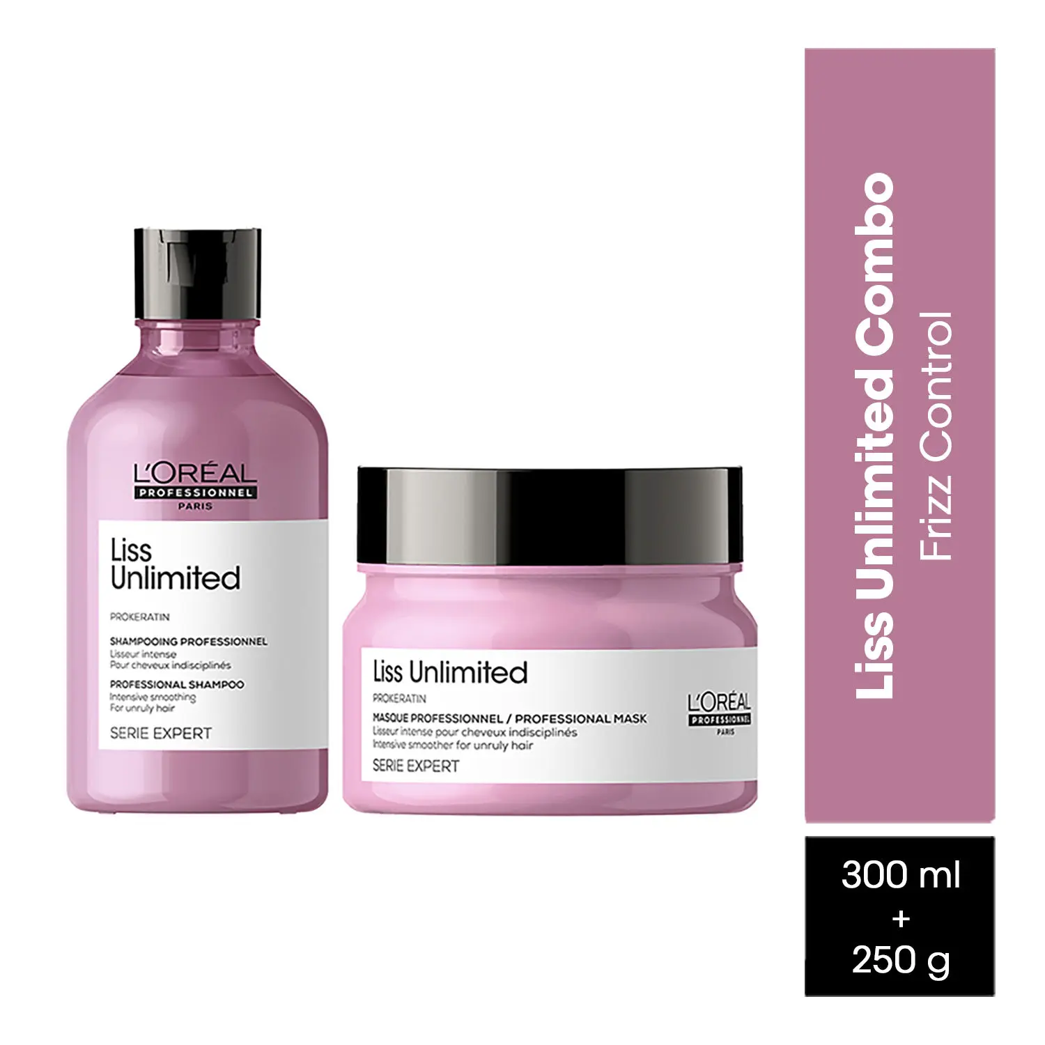 L'Oreal Professionnel Serie Expert Liss Unlimited Shampoo + With Combo of Liss Unlimited Mask|With Pro-Keratin Complex (250ml +250gm)